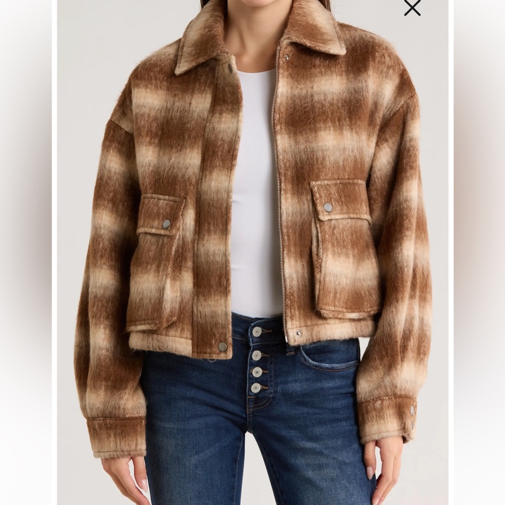 Lucky Brand Tan and Cream Plaid Jacket